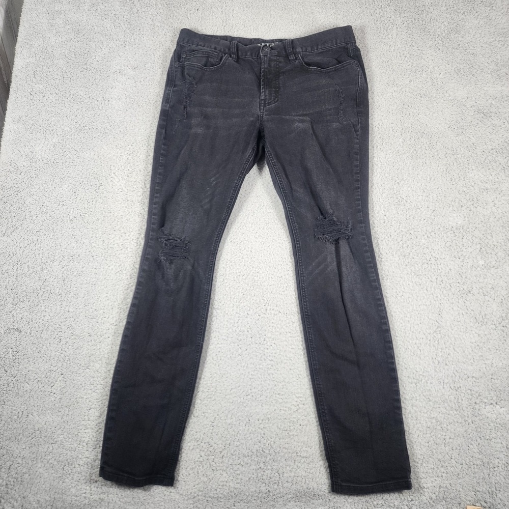 Rude Super Skinny Jeans Mens 34x32 Black Denim Distressed Streetwear Casual